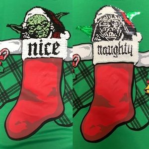 ⚡️ 🆕 Disney Star Wars Yoda flip sequins naughty/nice Ugly Christmas Swea…